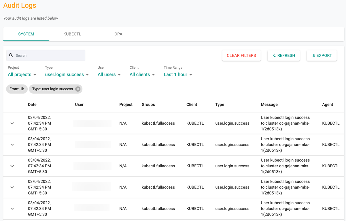 Audit Logs Filtered