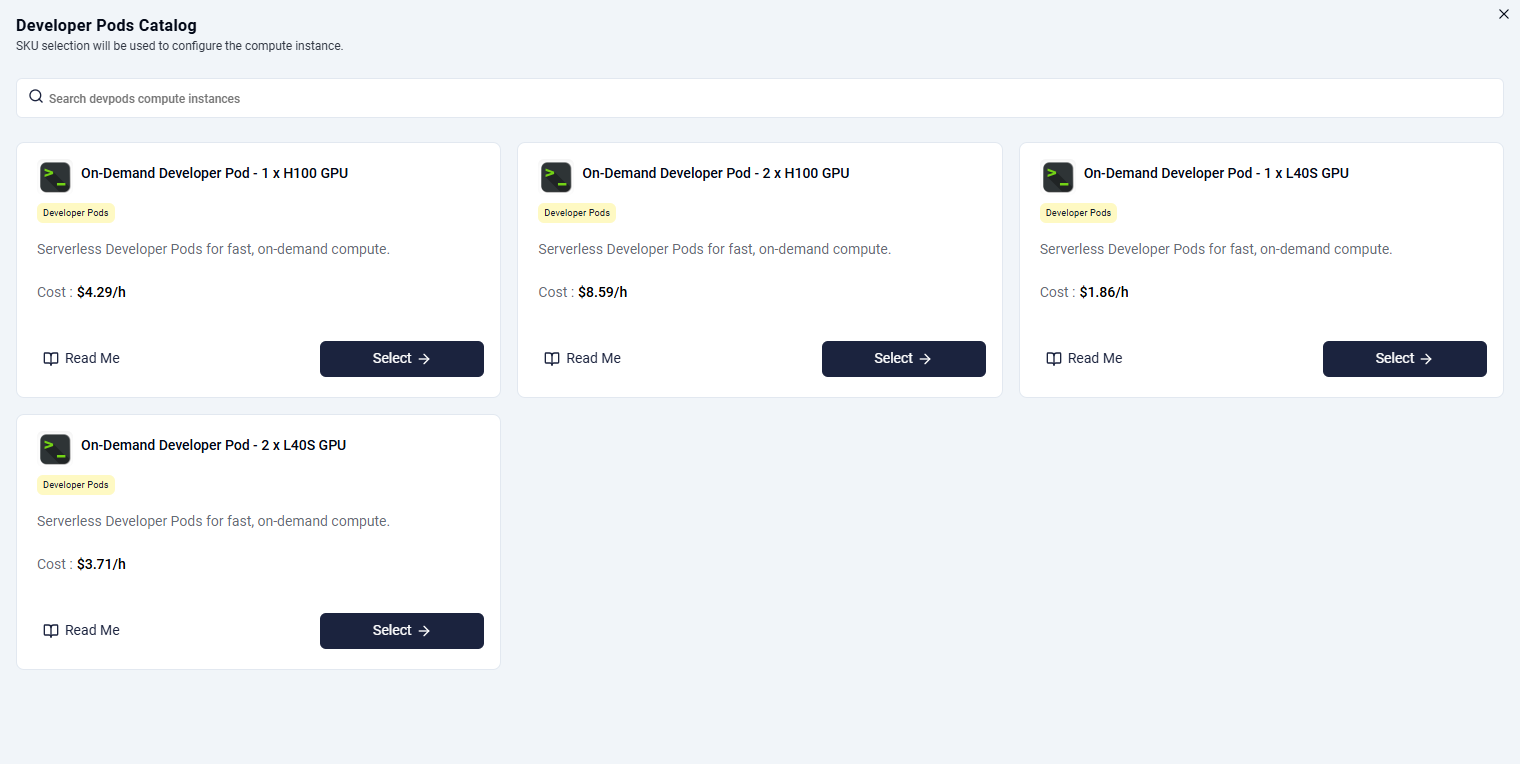 Developer Pods Catalog