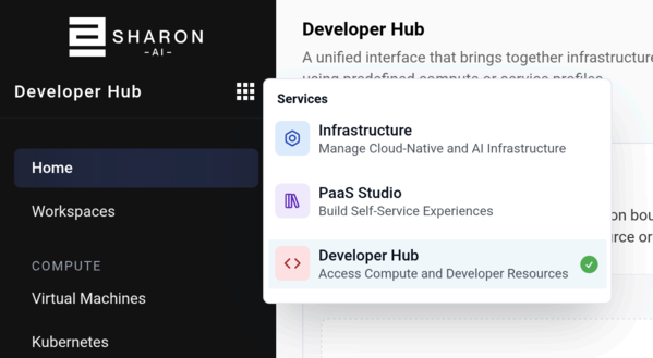 Developer Hub menu