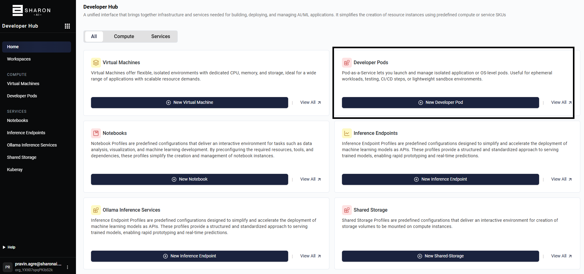 Start a new Developer Pod from Developer Hub