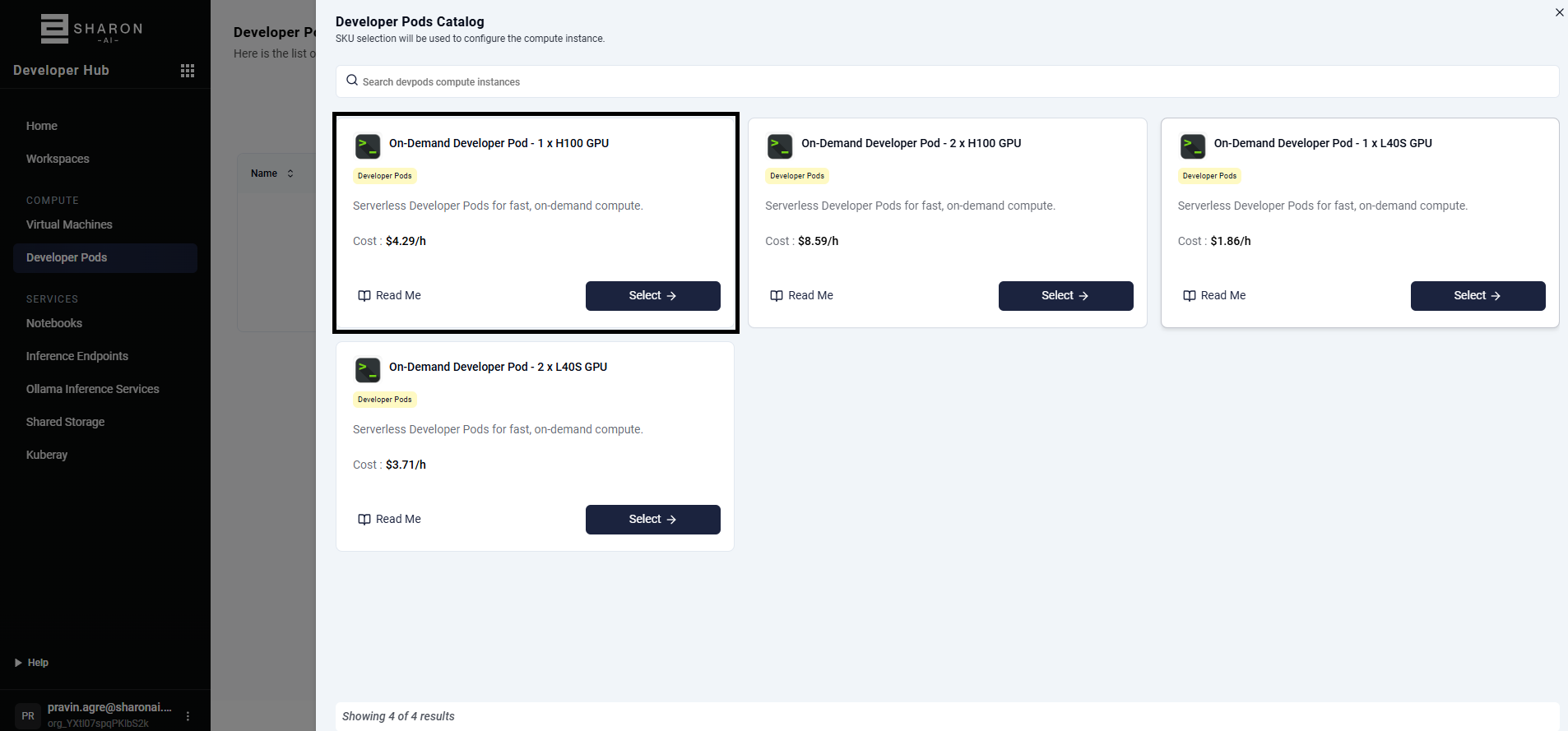 Select a Pod SKU from the catalog