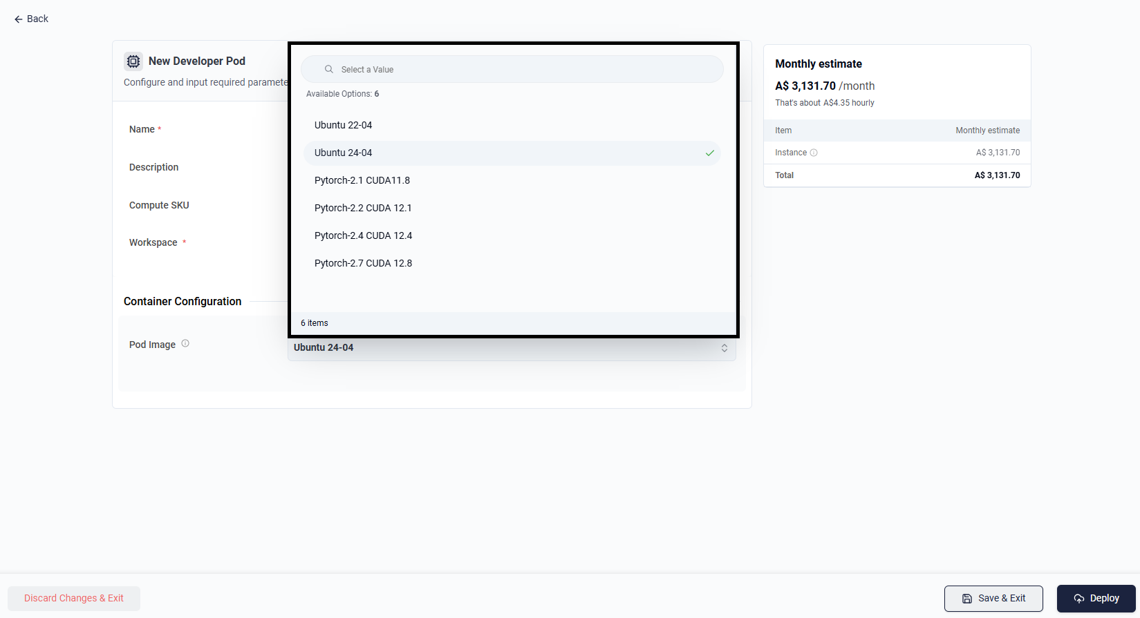 Select a container image for the pod