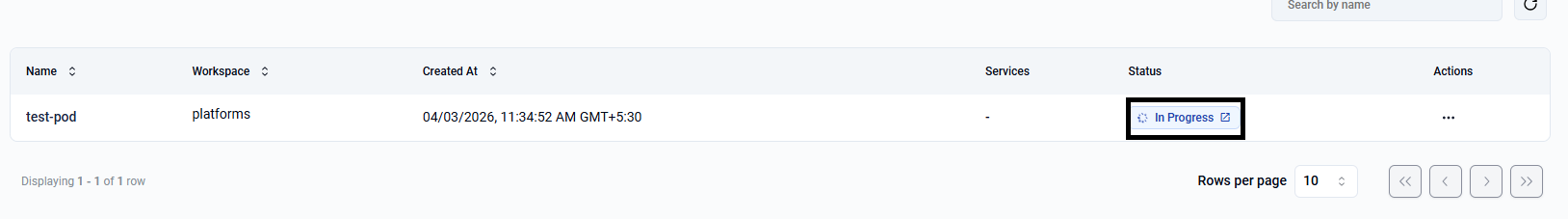 Pod deployment in progress — list view