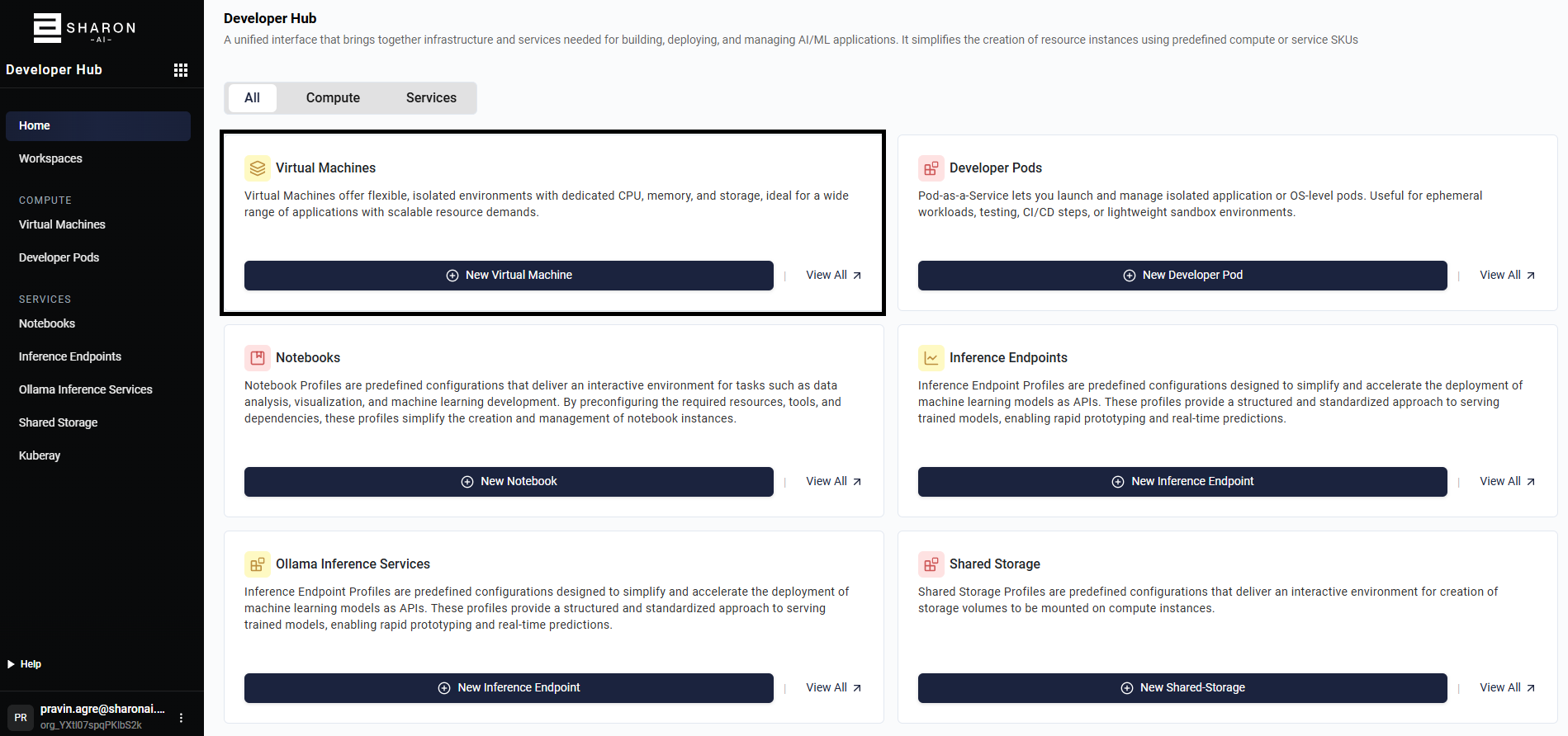 Start a new VM from Developer Hub