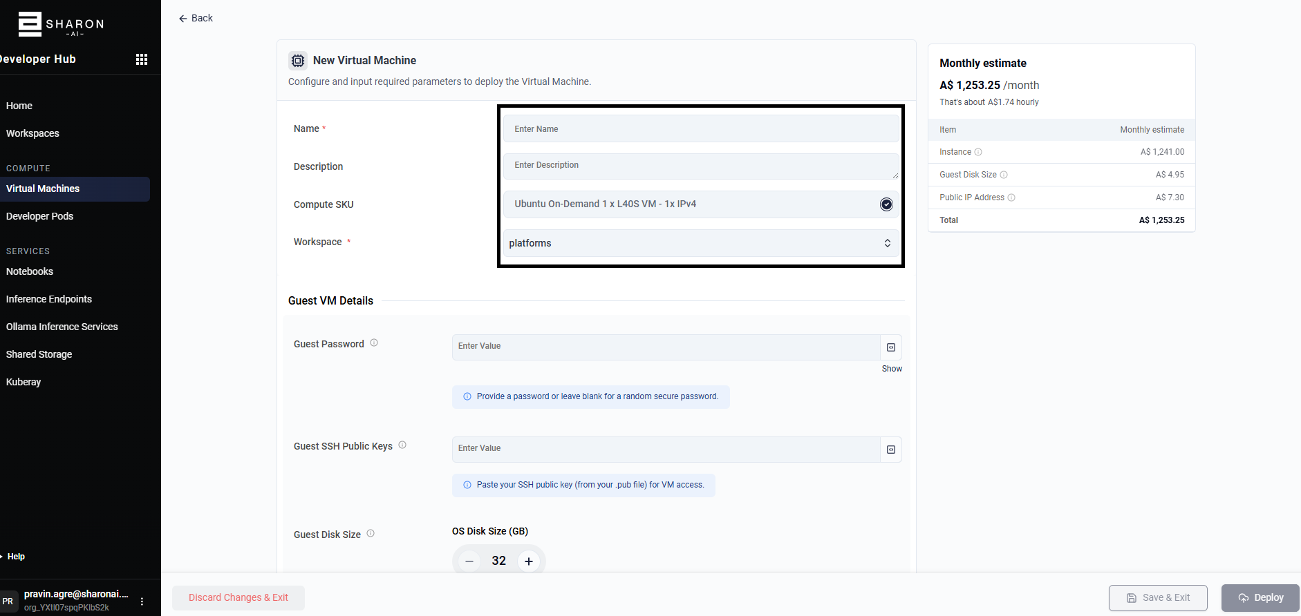 Enter the basic VM details