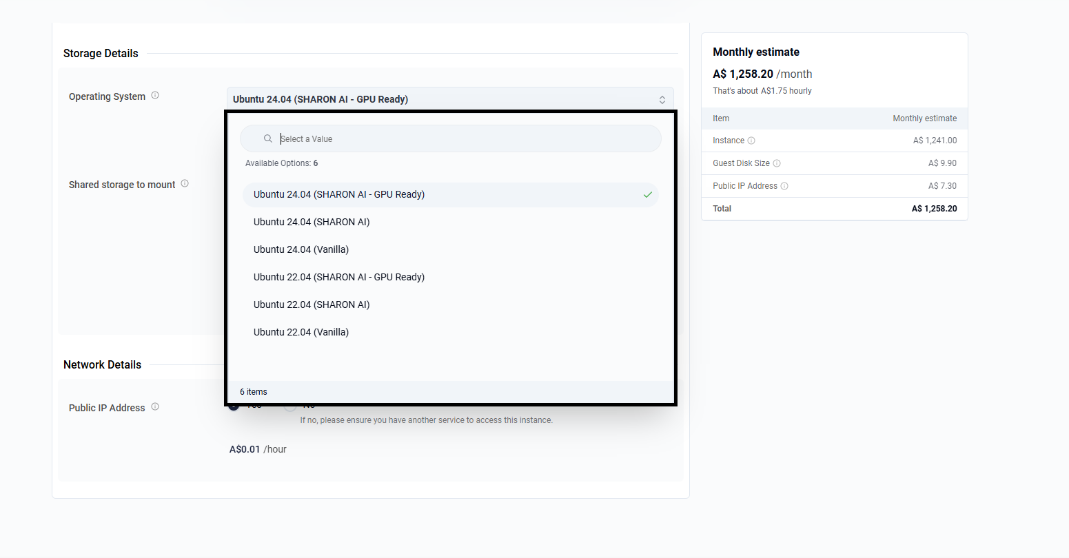 Choose the VM operating system image