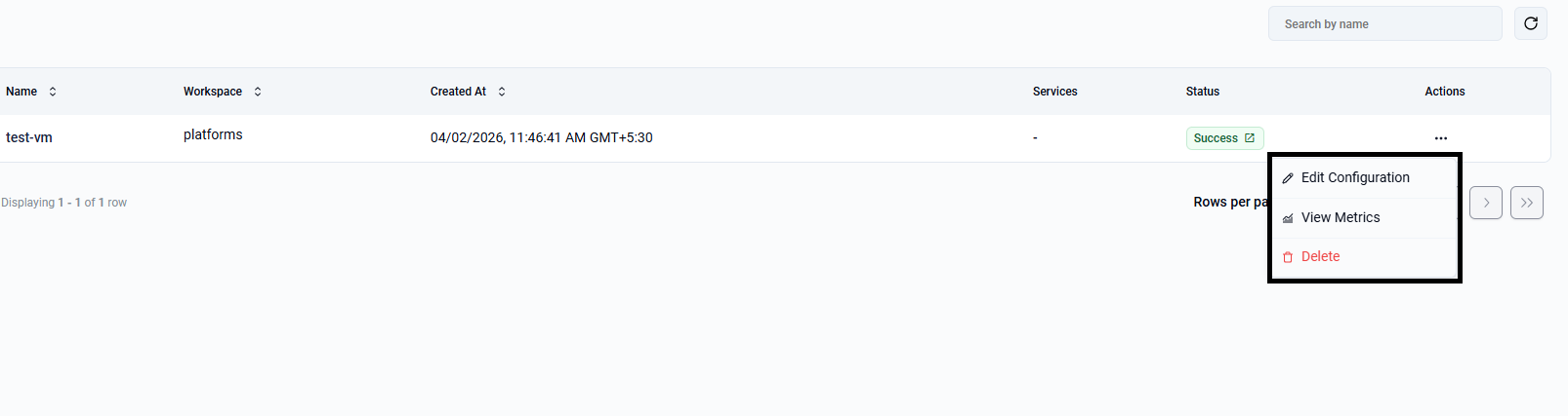 Open VM actions and choose delete